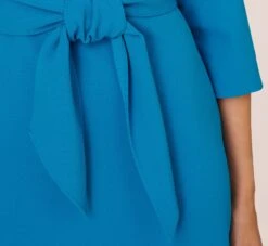 Adrianna Papell Stretch Knit Crepe Tie-Front Midi-Length Sheath Dress In Deep Cerulean -Allure Attire AP1D104978 AB431 Regular Lifestyle