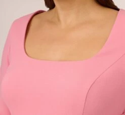 Adrianna Papell Plus Size Stretch Knit Crepe Tie-Front Midi-Length Sheath Dress In Faded Rose -Allure Attire AP1D104978 AK660 Plus Detail