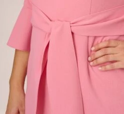 Adrianna Papell Plus Size Stretch Knit Crepe Tie-Front Midi-Length Sheath Dress In Faded Rose -Allure Attire AP1D104978 AK660 Plus Lifestyle