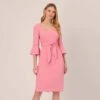 Adrianna Papell Stretch Knit Crepe Tie-Front Midi-Length Sheath Dress In Faded Rose
