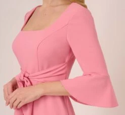 Adrianna Papell Stretch Knit Crepe Tie-Front Midi-Length Sheath Dress In Faded Rose -Allure Attire AP1D104978 AK660 Regular Lifestyle