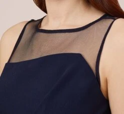 Adrianna Papell Stretch Knit Crepe Draped Illusion Short Faux Wrap Dress In Midnight 11 Adrianna Papell Stretch Knit Crepe Draped Illusion Short Faux Wrap Dress In Midnight -Allure Attire AP1D104979 AB411 Regular Side