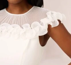 Adrianna Papell Stretch Knit Crepe Sheath Dress With Rosettes In Ivory -Allure Attire AP1D104980 AA194 Regular Detail