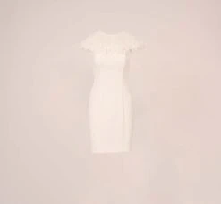 Adrianna Papell Stretch Knit Crepe Sheath Dress With Rosettes In Ivory -Allure Attire AP1D104980 AA194 Regular Flat