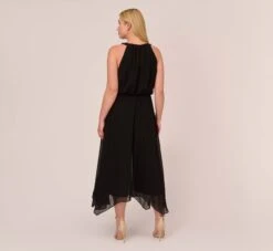 Adrianna Papell Plus Size Halter Jumpsuit With Chiffon Overlay Skirt In Black -Allure Attire AP1D104983 AA002 Plus Back