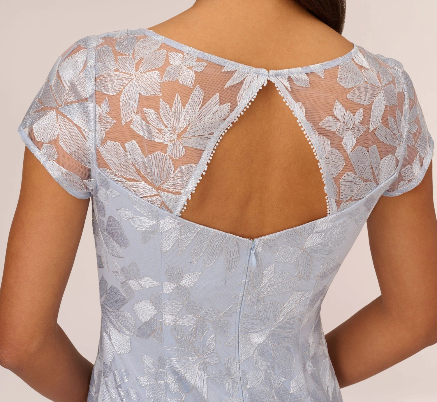 Adrianna Papell Floral Embroidered Sheath Dress With Short Sleeves In Blue Breeze 5 Adrianna Papell Floral Embroidered Sheath Dress With Short Sleeves In Blue Breeze - Image 5