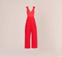 Adrianna Papell Satin Crepe Jumpsuit With Ruffled Shoulders In Calypso Coral -Allure Attire AP1D104994 AD952 Regular Flat