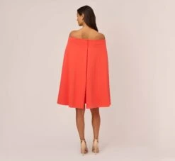 Adrianna Papell Off The Shoulder Cape Dress In Calypso Coral -Allure Attire AP1D104995 AD952 Regular Back