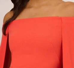 Adrianna Papell Off The Shoulder Cape Dress In Calypso Coral -Allure Attire AP1D104995 AD952 Regular Detail