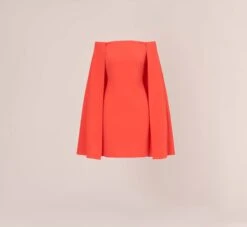 Adrianna Papell Off The Shoulder Cape Dress In Calypso Coral -Allure Attire AP1D104995 AD952 Regular Flat