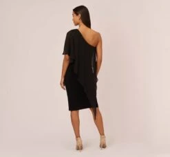 Adrianna Papell One Shoulder Dress With Chiffon Cape In Black 11 Adrianna Papell One Shoulder Dress With Chiffon Cape In Black -Allure Attire AP1D104997 AA002 Regular Back
