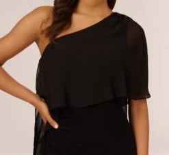 Adrianna Papell One Shoulder Dress With Chiffon Cape In Black 12 Adrianna Papell One Shoulder Dress With Chiffon Cape In Black -Allure Attire AP1D104997 AA002 Regular Detail