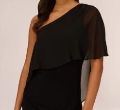 Adrianna Papell One Shoulder Dress With Chiffon Cape In Black 10 Adrianna Papell One Shoulder Dress With Chiffon Cape In Black -Allure Attire AP1D104997 AA002 Regular Lifestyle