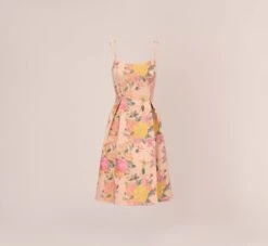 Adrianna Papell Floral Jacquard Dress With Pleated Details In Rose Multi 15 Adrianna Papell Floral Jacquard Dress With Pleated Details In Rose Multi -Allure Attire AP1D105001 AE590 Regular Flat