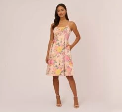 Adrianna Papell Floral Jacquard Dress With Pleated Details In Rose Multi 13 Adrianna Papell Floral Jacquard Dress With Pleated Details In Rose Multi -Allure Attire AP1D105001 AE590 Regular Front
