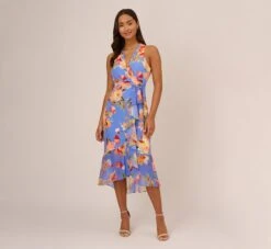 Adrianna Papell Floral Print Faux Wrap Halter Dress With Ruffle Details In Peri Multi -Allure Attire AP1D105007 AC494 Regular Default 864ba9af 546d 4dd9 827c dc7f23b2b142