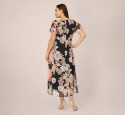 Adrianna Papell Plus Size Floral-Print Chiffon And Jersey Cropped Jumpsuit In Black Multi -Allure Attire AP1D105012 AF980 Plus Back