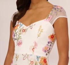 Adrianna Papell Multicolor Floral Embroidered Dress With Sheer Cap Sleeves In Ivory Multi -Allure Attire AP1D105015 AA178 Regular Detail