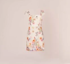 Adrianna Papell Multicolor Floral Embroidered Dress With Sheer Cap Sleeves In Ivory Multi -Allure Attire AP1D105015 AA178 Regular Flat