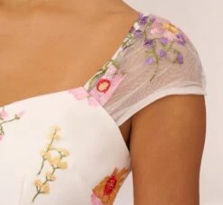 Adrianna Papell Multicolor Floral Embroidered Dress With Sheer Cap Sleeves In Ivory Multi -Allure Attire AP1D105015 AA178 Regular Lifestyle