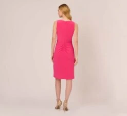 Adrianna Papell Jersey Sheath Dress With Draped Details In Cabaret Pink -Allure Attire AP1D105022 AN672 Regular Back