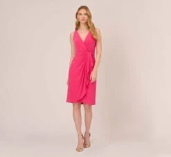 Adrianna Papell Jersey Sheath Dress With Draped Details In Cabaret Pink -Allure Attire AP1D105022 AN672 Regular Front