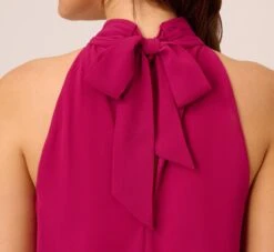 Adrianna Papell Sleeveless Pleated Chiffon Shift Dress With Mock Neckline In Magenta -Allure Attire AP1D105040 AA670 Regular Detail