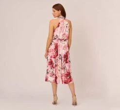 Adrianna Papell Floral Chiffon Midi Dress With Cutout Halter Neckline In Pink Multi -Allure Attire AP1D105041 AE970 Regular Back