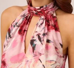 Adrianna Papell Floral Chiffon Midi Dress With Cutout Halter Neckline In Pink Multi -Allure Attire AP1D105041 AE970 Regular Detail