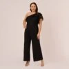 Adrianna Papell Plus Size One Shoulder Crepe Jumpsuit With Lace Ruffle Details In Black