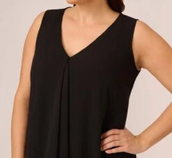 Adrianna Papell Plus Size Sleeveless Chiffon Dress With Cascading Details In Black -Allure Attire AP1D105051 AA002 Plus Detail