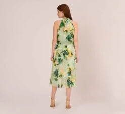 Adrianna Papell Floral Print Chiffon Halter Dress With Mock Neckline In Green Multi -Allure Attire AP1D105053 AA390 Regular Back