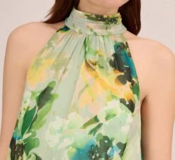 Adrianna Papell Floral Print Chiffon Halter Dress With Mock Neckline In Green Multi -Allure Attire AP1D105053 AA390 Regular Detail
