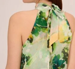 Adrianna Papell Floral Print Chiffon Halter Dress With Mock Neckline In Green Multi -Allure Attire AP1D105053 AA390 Regular Lifestyle