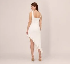 Adrianna Papell Asymmetrical Crepe Midi Dress With Flounce Hem In Ivory 9 Adrianna Papell Asymmetrical Crepe Midi Dress With Flounce Hem In Ivory -Allure Attire AP1D105097 AA194 Regular Back