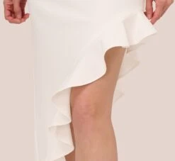 Adrianna Papell Asymmetrical Crepe Midi Dress With Flounce Hem In Ivory 10 Adrianna Papell Asymmetrical Crepe Midi Dress With Flounce Hem In Ivory -Allure Attire AP1D105097 AA194 Regular Lifestyle