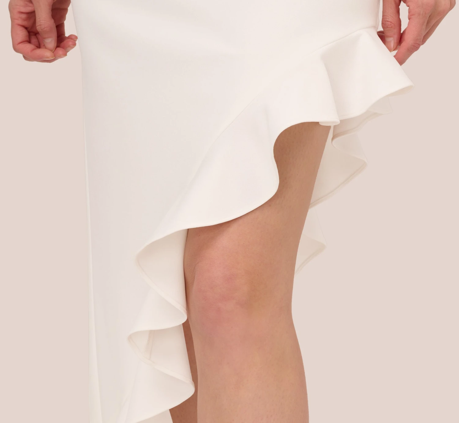 Adrianna Papell Asymmetrical Crepe Midi Dress With Flounce Hem In Ivory 5 Adrianna Papell Asymmetrical Crepe Midi Dress With Flounce Hem In Ivory - Image 5