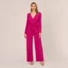 Adrianna Papell Long Sleeve Crepe Jumpsuit With Tie Front In Hot Orchid