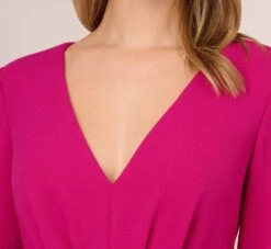 Adrianna Papell Long Sleeve Crepe Jumpsuit With Tie Front In Hot Orchid -Allure Attire AP1D105130 BA670 Regular Detail