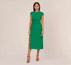 Adrianna Papell Jersey Midi Dress With Cap Sleeves In Vivid Green