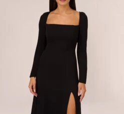 Adrianna Papell Long Sleeve Midi Dress With Tie-Back In Black -Allure Attire AP1D105153 AA002 Regular Detail