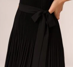 Adrianna Papell Pleated Sleeveless Chiffon Dress With Tie Waist In Black -Allure Attire AP1D105165 AA002 Regular Lifestyle