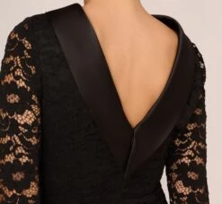 Adrianna Papell Roll Neck Lace Dress With Sheer Elbow Sleeves In Black -Allure Attire AP1D105195 AA002 Regular Lifestyle