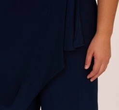 Adrianna Papell Plus Size Jersey Sleeveless Pintuck Jumpsuit With Wide Legs In Midnight -Allure Attire AP1D105225 AB411 Plus Lifestyle
