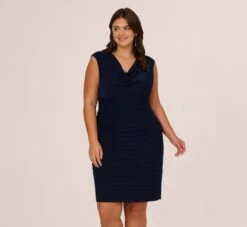 Adrianna Papell Plus Size Cowl Neck Jersey Dress With Banded Skirt In Midnight