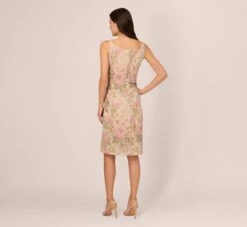 Adrianna Papell Sleeveless Floral Matelasse Sheath Dress With Pleated Details In Rose Multi -Allure Attire AP1D105243 AE590 Regular Back