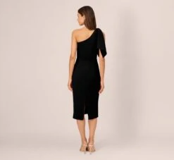 Adrianna Papell One Shoulder Midi Dress With Bow Accent In Black -Allure Attire AP1D105287 AA002 Regular Back
