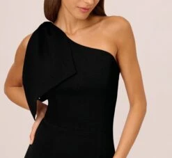 Adrianna Papell One Shoulder Midi Dress With Bow Accent In Black -Allure Attire AP1D105287 AA002 Regular Detail