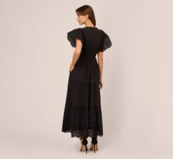 Adrianna Papell Eyelet Maxi Dress With Scalloped Short Sleeves In Black -Allure Attire AP1D105318 AA002 Regular Back