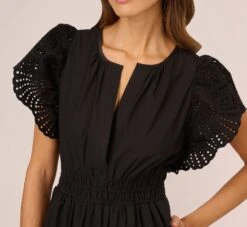 Adrianna Papell Eyelet Maxi Dress With Scalloped Short Sleeves In Black -Allure Attire AP1D105318 AA002 Regular Detail